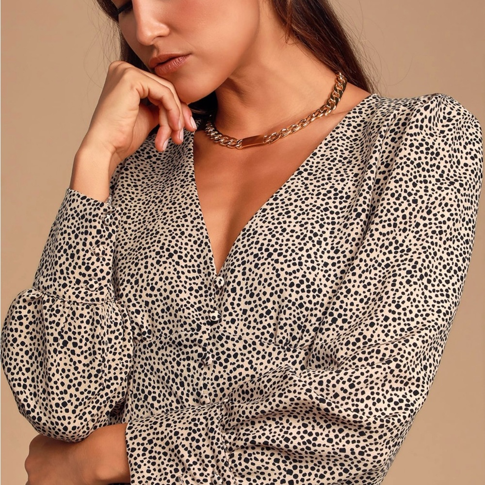 Sweet Spot Taupe Cheetah Print Long Sleeve Button-Up Top NWT S